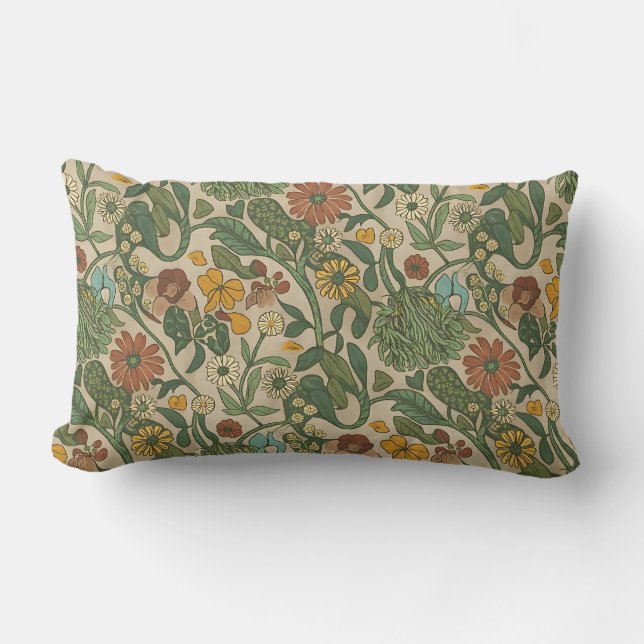 Coussin Rectangle Motif botanique vintage continu  (Recto)