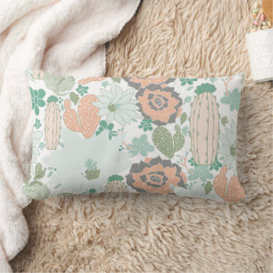 Coussin Rectangle Motif Cactus Imprimer Coral Mint Vert Blanc Blanc