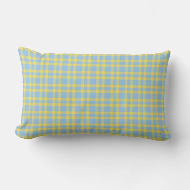 Coussin Rectangle Motif carreaux bleu jaune (Recto)