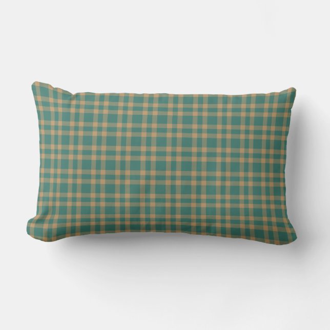 Coussin Rectangle Motif carreaux marron sarcelle (Recto)