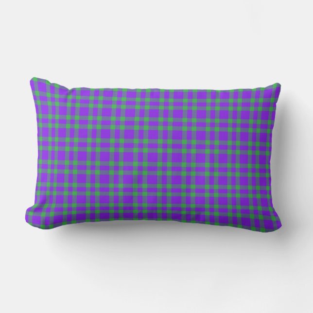 Coussin Rectangle Motif carreaux vert et violet (Recto)