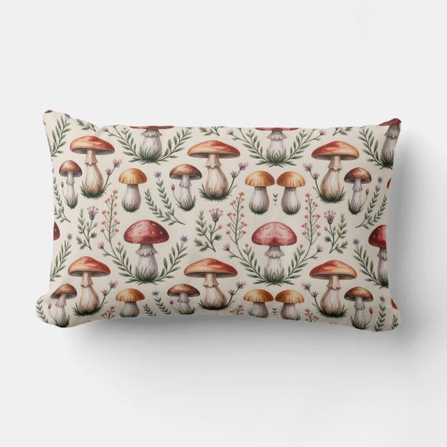 Coussin Rectangle Motif Champignon Cottagecore (Recto)