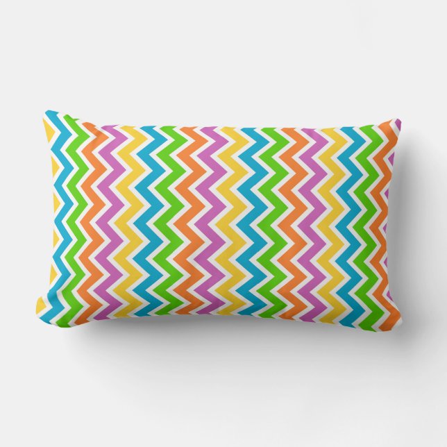 Coussin Rectangle Motif chevron arc-en-ciel de couleurs vives (Recto)