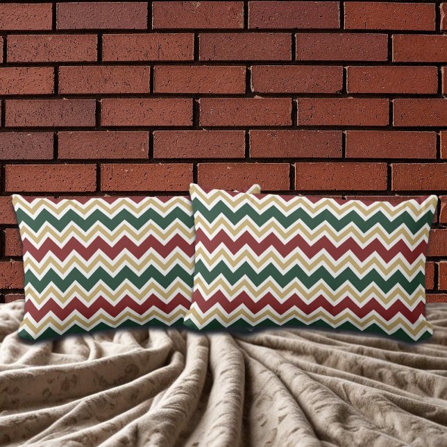 Coussin Rectangle Motif Chevron blanc rouge vert (Créateur téléchargé)