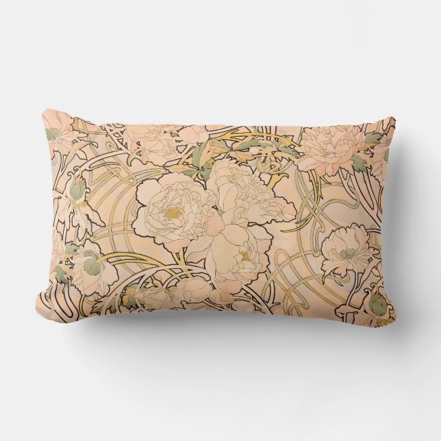 Coussin Rectangle Motif classique Art nouveau de jardin de pivoines  (Recto)