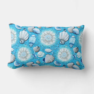 Coussin Rectangle Motif Coquillages Océan Bleu