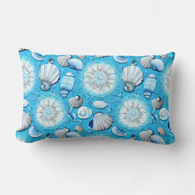 Coussin Rectangle Motif Coquillages Océan Bleu   (Recto)