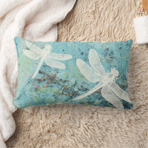 Coussin Rectangle Motif crème de vert bleu de libellules