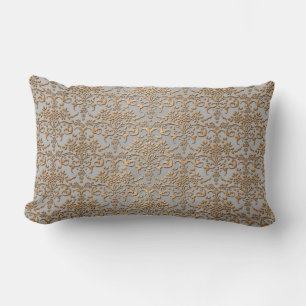 Coussin Rectangle Motif damassé fantaisie or et gris