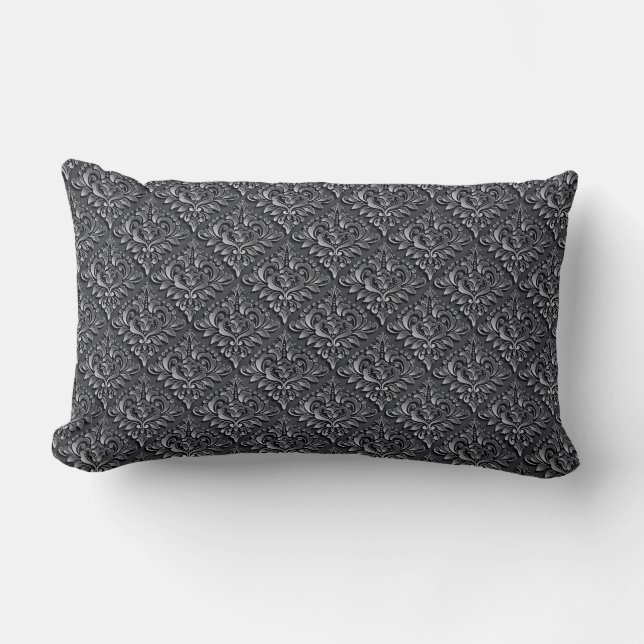 Coussin Rectangle Motif damassé fond noir-23961 (Recto)