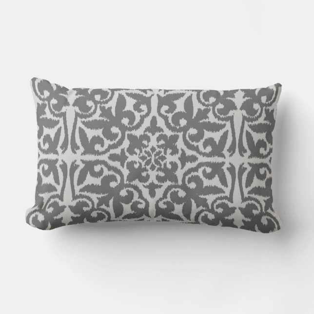 Coussin Rectangle Motif damassé Ikat - Gris clair et moyen (Recto)