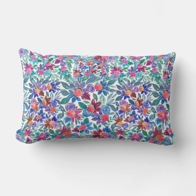 Coussin Rectangle Motif d'aquarelle aux fraises florales (Recto)