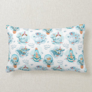 Coussin Rectangle Motif d'aquarelle de la belle baleine nautique