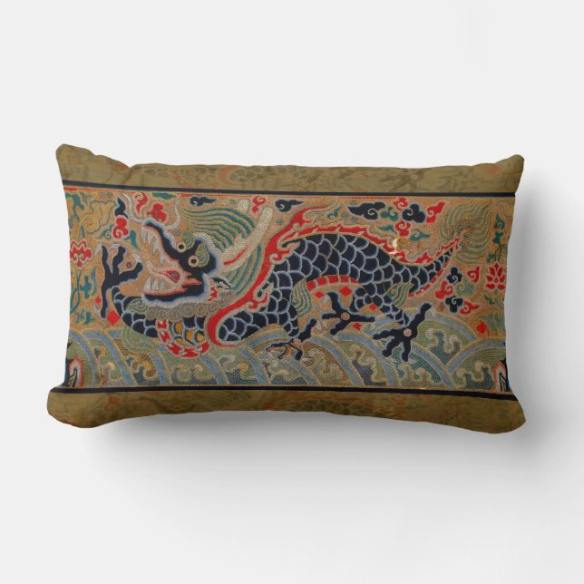 Coussin Rectangle Motif de broderie en soie de dragon chinois antiqu (Recto)