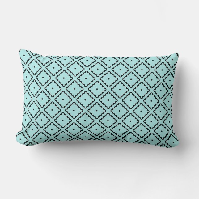 Coussin Rectangle Motif de Carré Turquoise clair et noir (Recto)