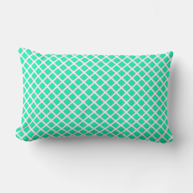 Coussin Rectangle Motif de carrés inclinés vert menthe et blanc (Recto)