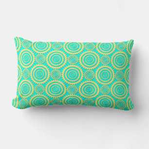 Coussin Rectangle Motif de cercles géométriques jaune et turquoise