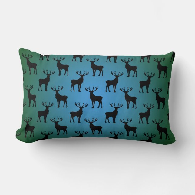 Coussin Rectangle Motif de cerf mâle sur fond bleu-vert (Recto)