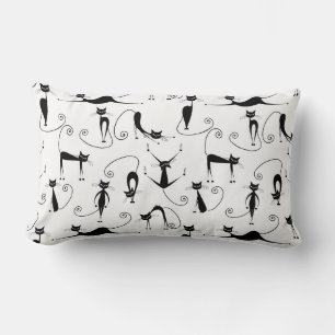 Coussin Rectangle Motif de chat noir élancé fantaisiste