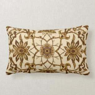 Coussin Rectangle Motif de Chinois de Nouveau d'art - brun et beige