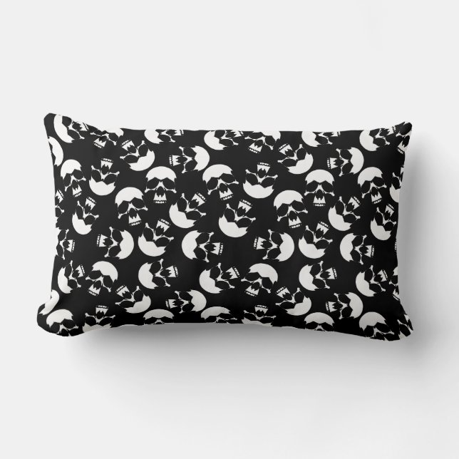 Coussin Rectangle Motif de crâne esthétique noir et blanc foncé (Recto)