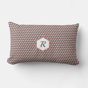 Coussin Rectangle Motif de cube géométrique en Corail, Bleu & Crème