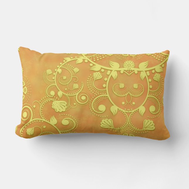 Coussin Rectangle Motif de Damas Floral Jaune Doré (Recto)
