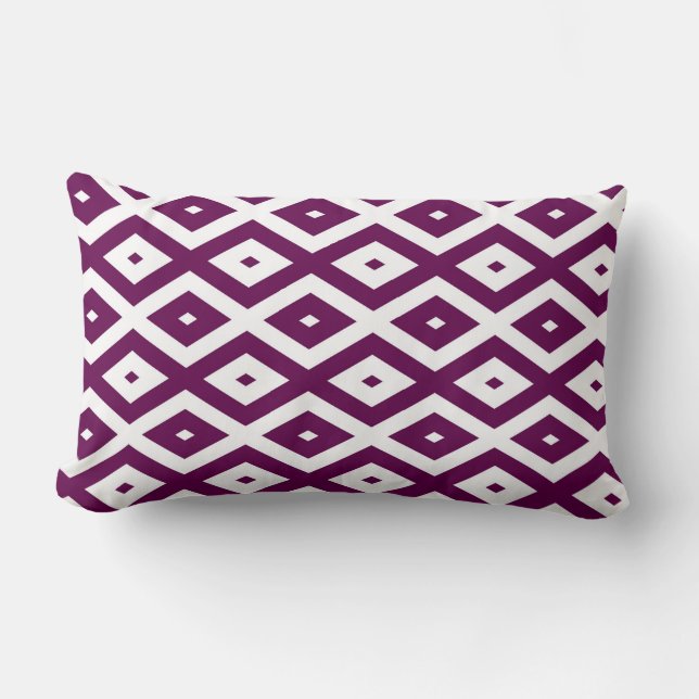 Coussin Rectangle Motif de diamant blanc et violet de prune (Recto)