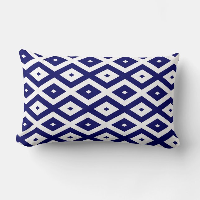 Coussin Rectangle Motif de diamants bleu et blanc de la marine (Recto)