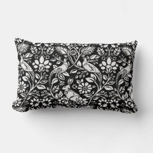 Coussin Rectangle Motif de faisan et lièvre, noir et blanc