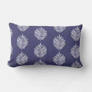 Coussin Rectangle Motif de feuille de palmier côtier bleu marine