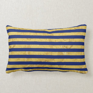 Coussin Rectangle Motif de feuille d'or élégante et de rayure bleue