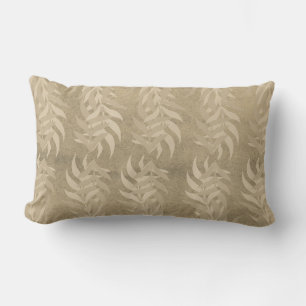 Coussin Rectangle Motif de feuille marron clair métallisé élégant –