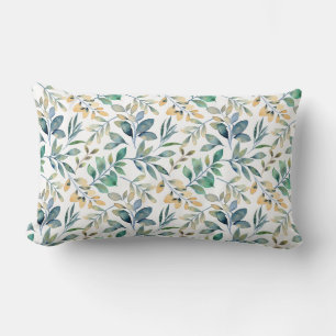 Coussin Rectangle Motif de feuille verte et jaune à l'aquarelle fraî