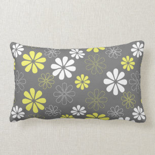Coussin Rectangle Motif de fleur gris et jaune