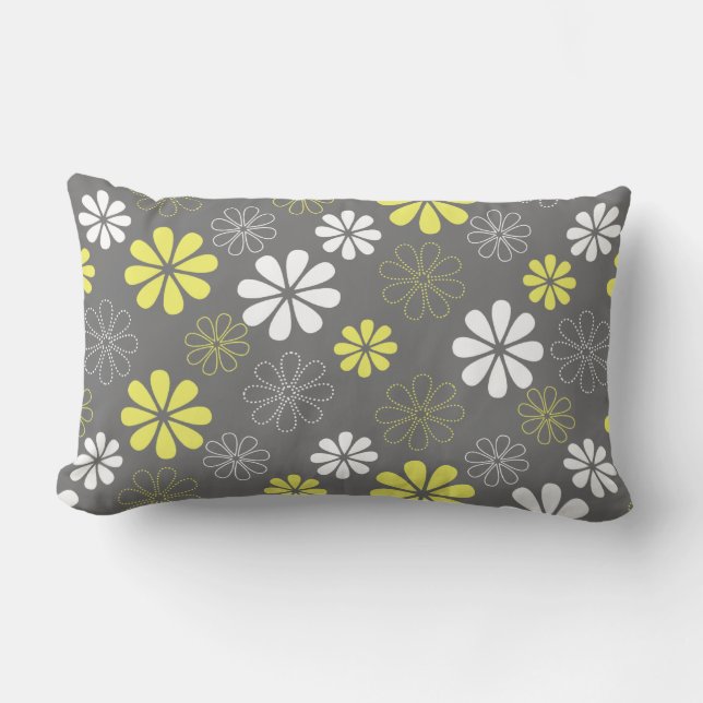 Coussin Rectangle Motif de fleur gris et jaune (Recto)