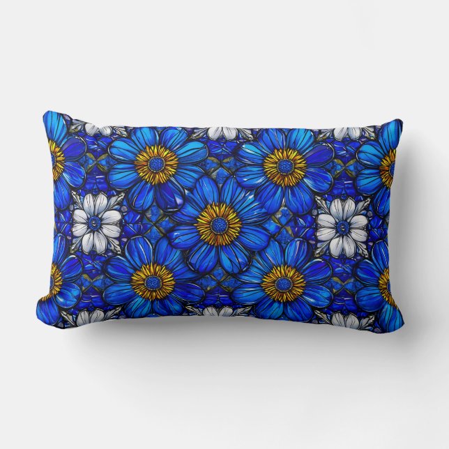 Coussin Rectangle Motif de fleurs bleues (Recto)