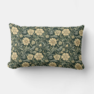 Coussin Rectangle Motif de fleurs jaunes stylisées vert foncé