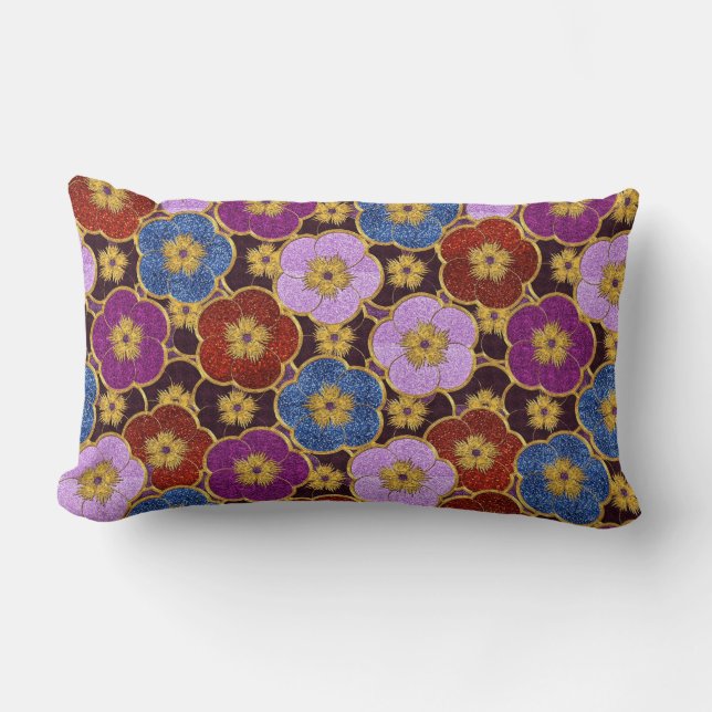Coussin Rectangle Motif de fleurs multicolores (Recto)