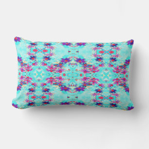 Coussin Rectangle Motif de fleurs violettes girly mignon sur bleu aq