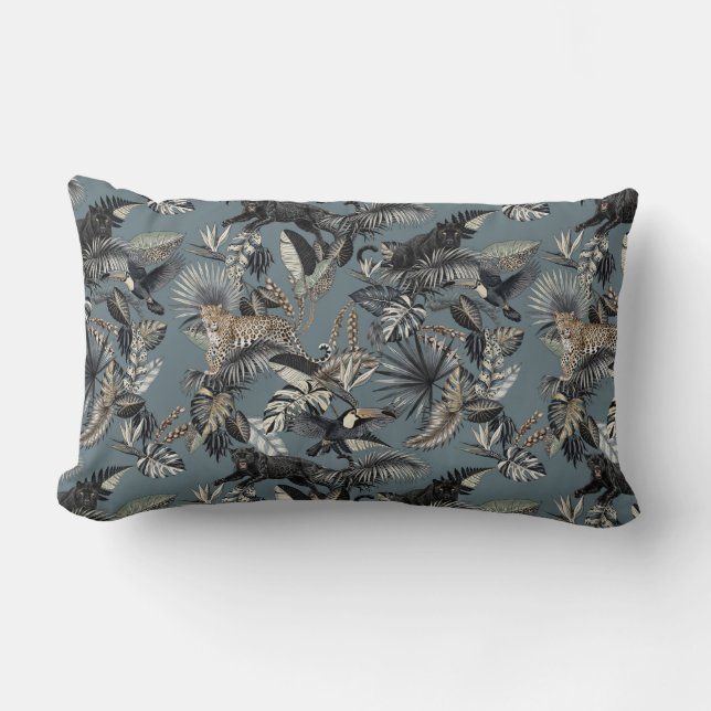 Coussin Rectangle Motif de jungle tropicale exotique Panthère Léopar (Recto)