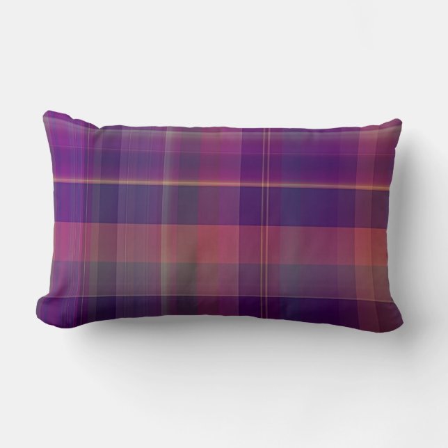 Coussin Rectangle Motif de la bande de plaid de Madras pourpre foncé (Recto)