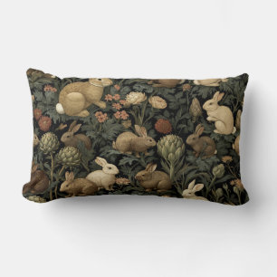 Coussin Rectangle Motif de lapin de forêt vintage foncé botanique
