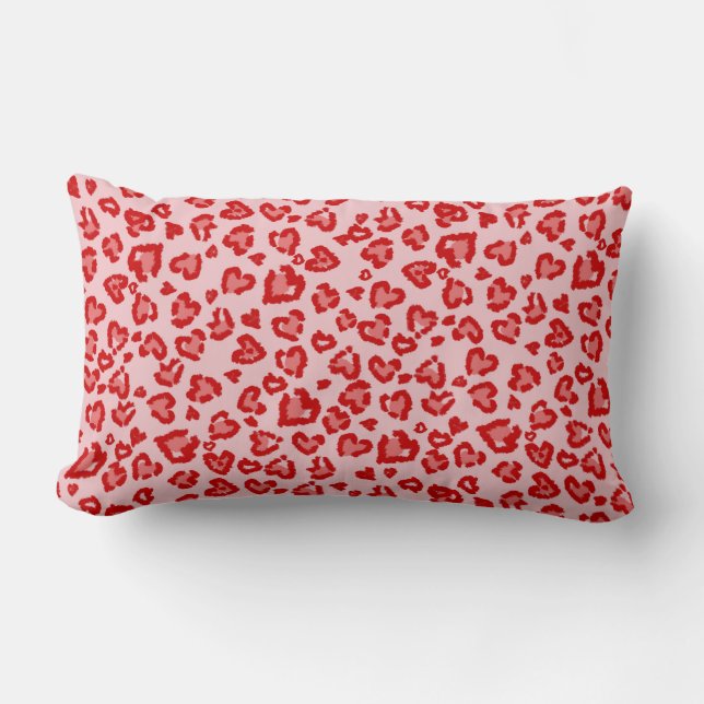 Coussin Rectangle Motif de léopard de coeur en rouge sur blush (Recto)