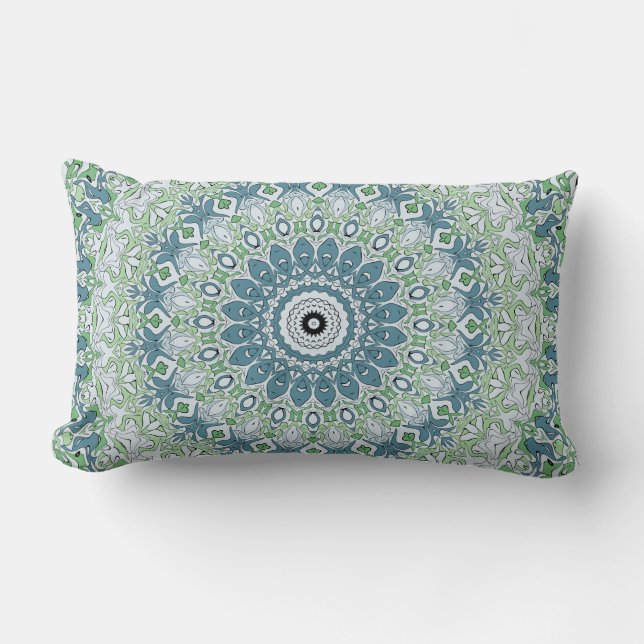 Coussin Rectangle Motif de mandala côtier bleu et vert de mer (Recto)