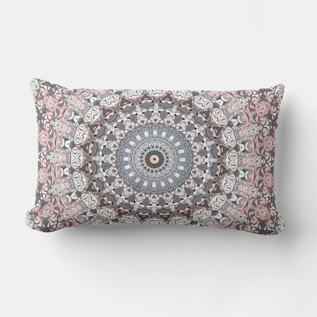 Coussin Rectangle Motif de mandala rose et blanc (Recto)