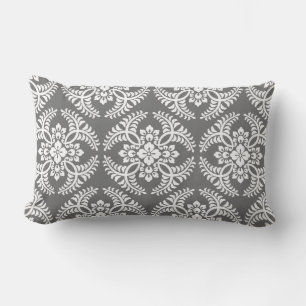 Coussin Rectangle Motif de médaillon japonais, gris / gris et blanc