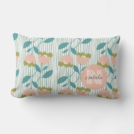 Coussin Rectangle Motif de monogramme joli rétro moderne floral bleu (Recto)