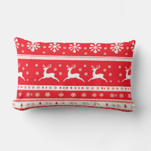 Coussin Rectangle Motif de Noël avec rennes et flocons de neige