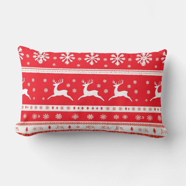 Coussin Rectangle Motif de Noël avec rennes et flocons de neige (Recto)